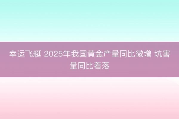 幸运飞艇 2025年我国黄金产量同比微增 坑害量同比着落