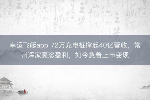 幸运飞艇app 72万充电桩撑起40亿营收，常州浑家豪恣盈利，如今急着上市变现