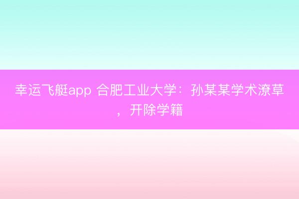 幸运飞艇app 合肥工业大学：孙某某学术潦草，开除学籍